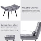 Poltrona Mcombo con poggiapiedi, poltrona con schienale alto imbottito in velluto, sedie imbottite con gambe in metallo per camera da letto e soggiorno 4079