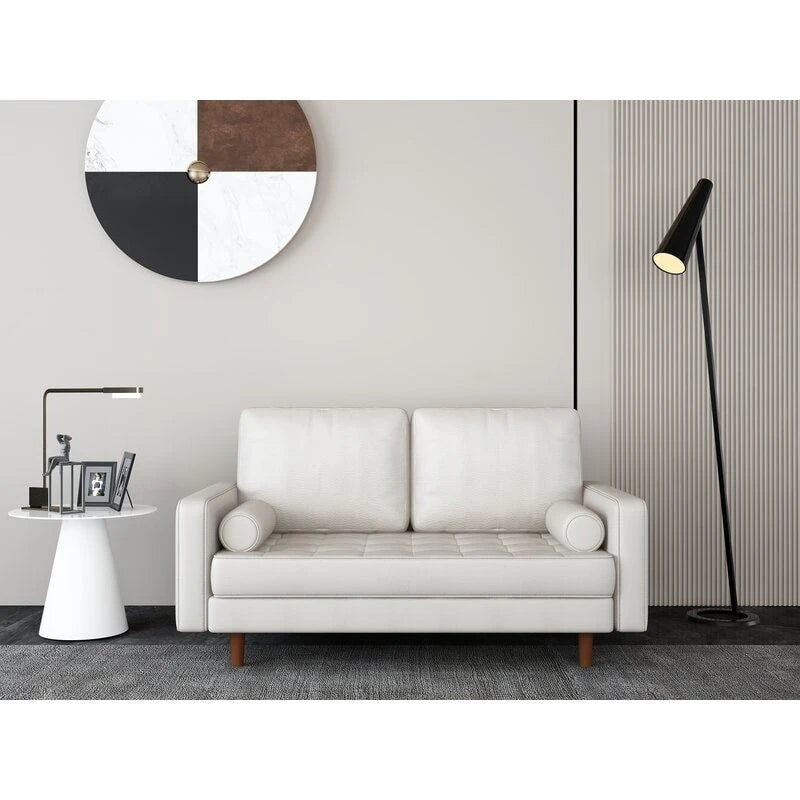 59  Mid-Century Square Arm Leather Loveseat