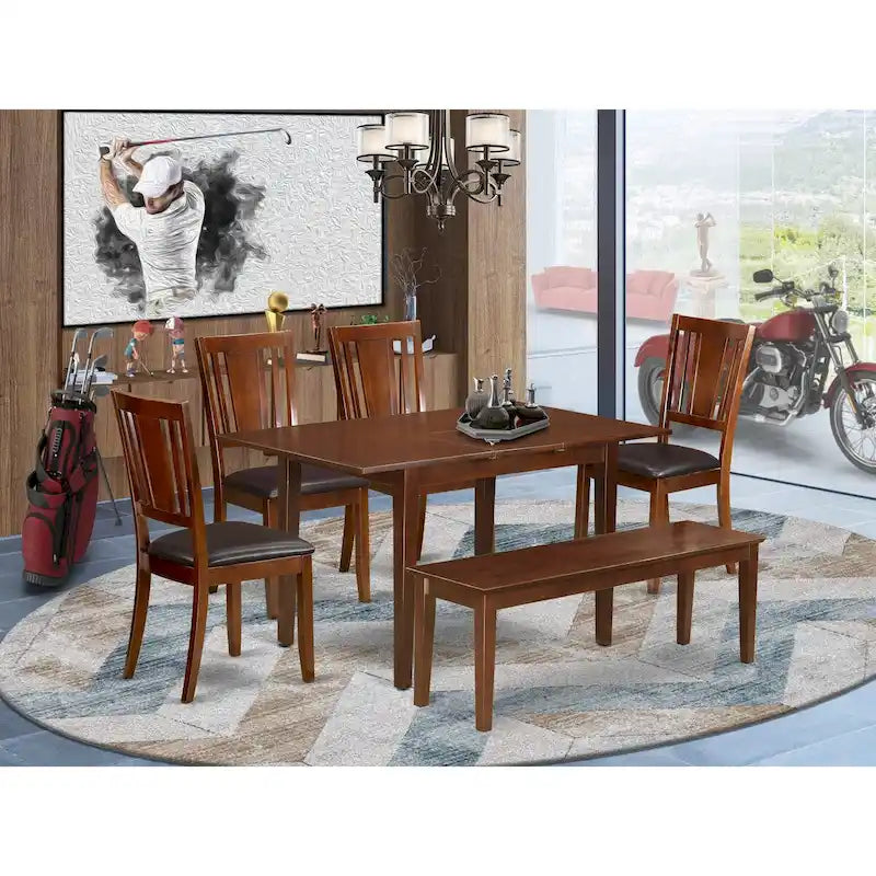 East West Furniture Dining Table Set Contains a Rectangle Dining Table and Dining Chairs with a Bench (Chair Seat Type Options)