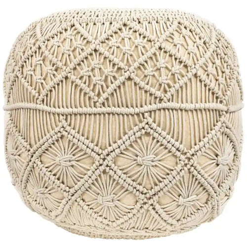 18  Solid Cream Macrame Round Handmade Natural Cotton Pouf