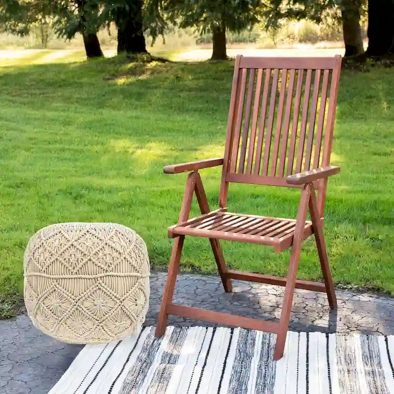 Pouf rotondo in cotone naturale fatto a mano in macramè color crema 18