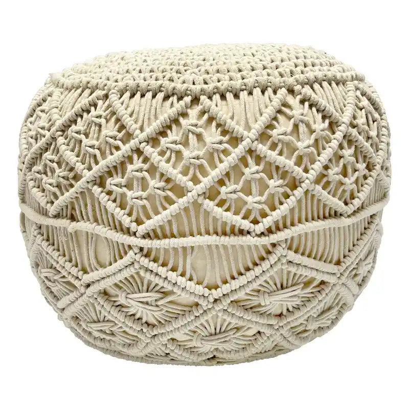 Pouf rotondo in cotone naturale fatto a mano in macramè color crema 18
