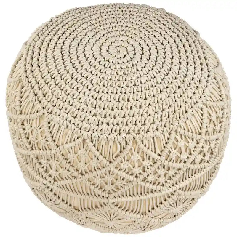 Pouf rotondo in cotone naturale fatto a mano in macramè color crema 18