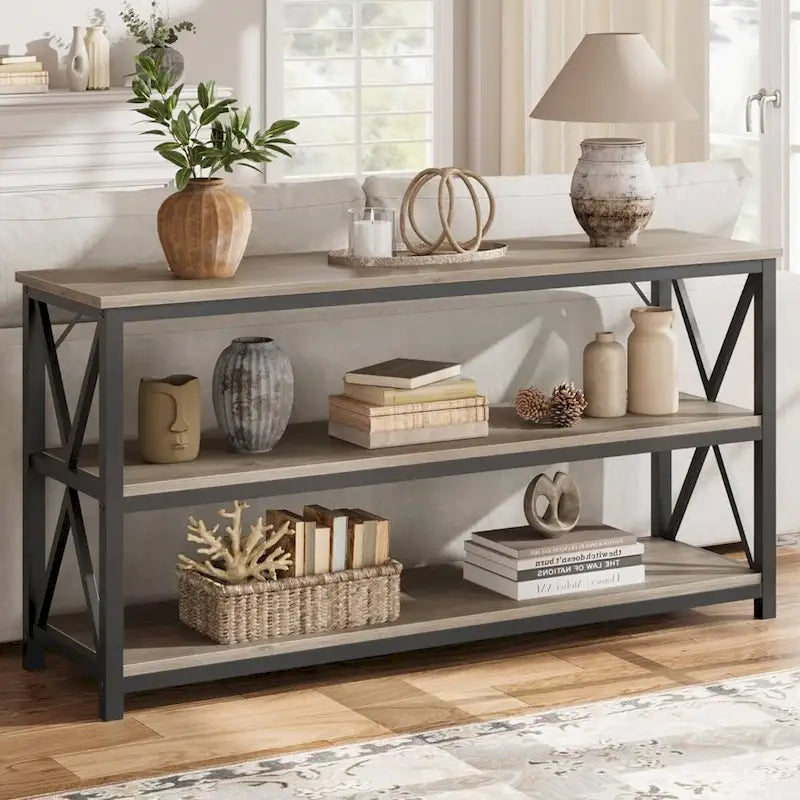 55  3 Tier Narrow Entryway Table, Console Table with Metal Frame