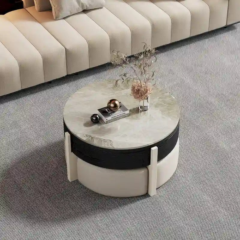 Tavolino da caffè moderno da 31,5 pollici, tavolino da caffè con piano sollevabile e 3 pouf, nero - 31,5 x 31,5 pollici