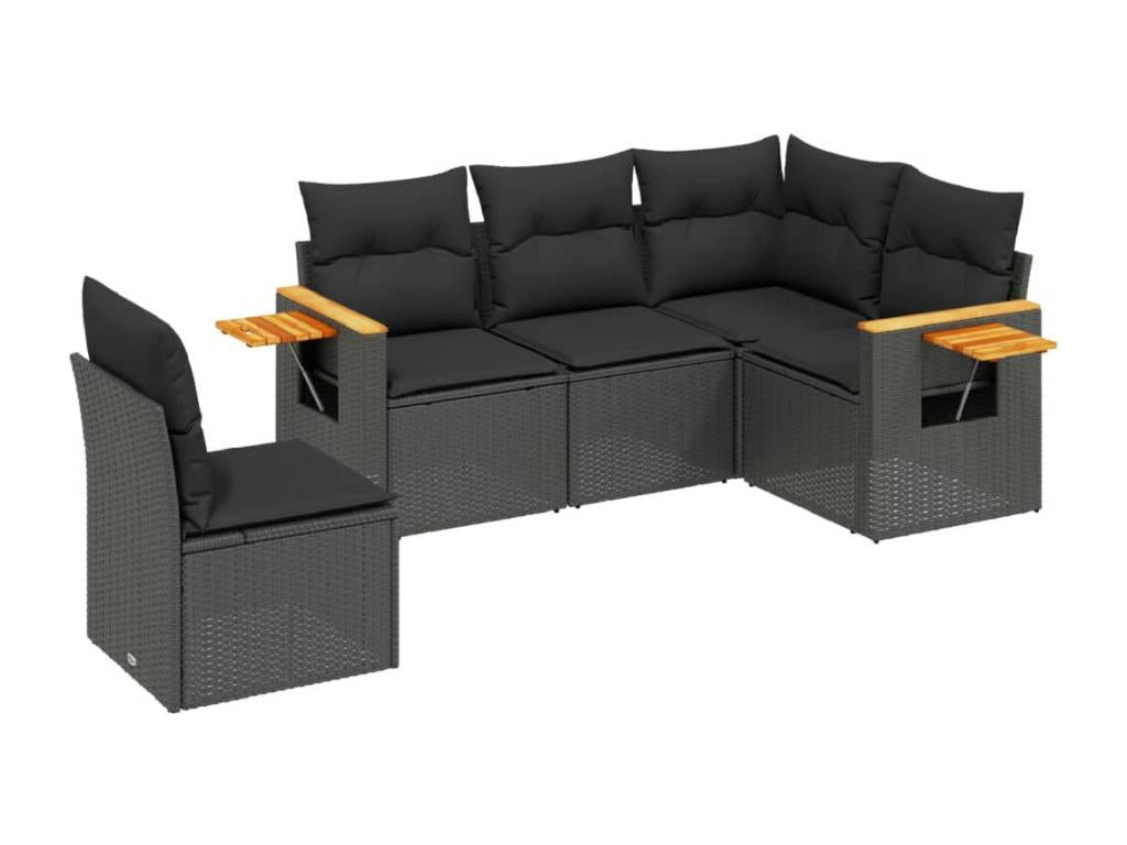 Set di mobili da esterno in vimini intrecciato in resina nera - dlz1766570352135