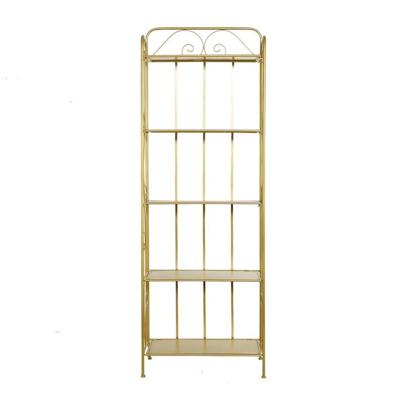 Metal Scroll Indoor Outdoor Tall Folding 5 Shelves Bakers Rack - Gold or White - Roche River Decor
