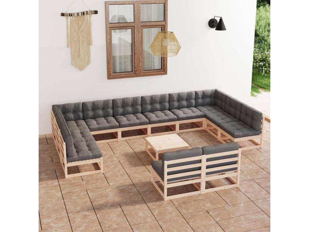 Set di mobili da esterno in legno di pino grigio - dlz1766570637746