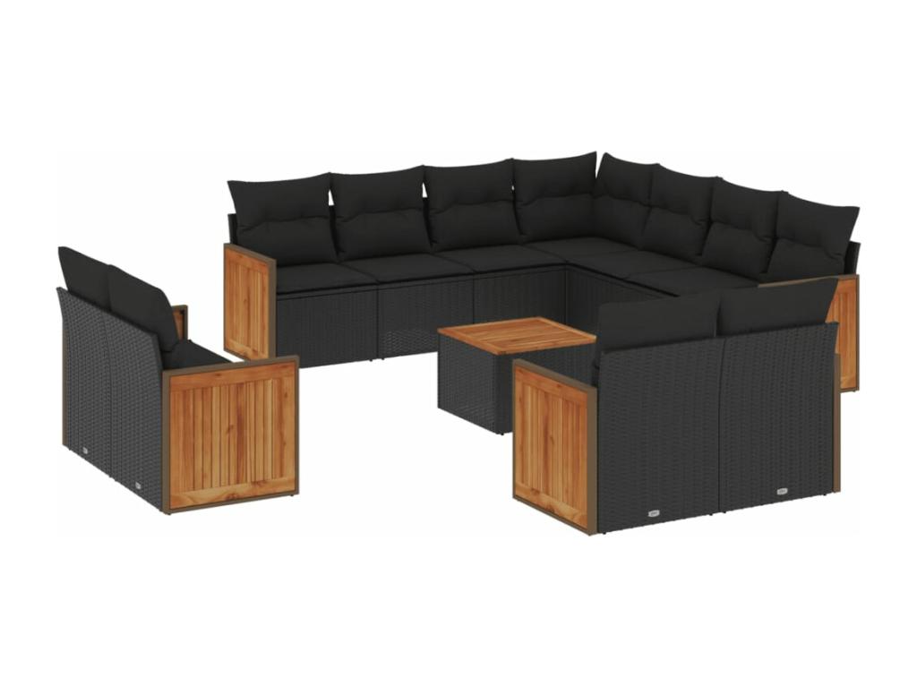 Set di mobili da esterno in vimini intrecciato in resina nera - dlz1766570912422