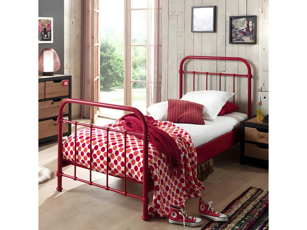 Letto in metallo rosso, 90 x 200 cm