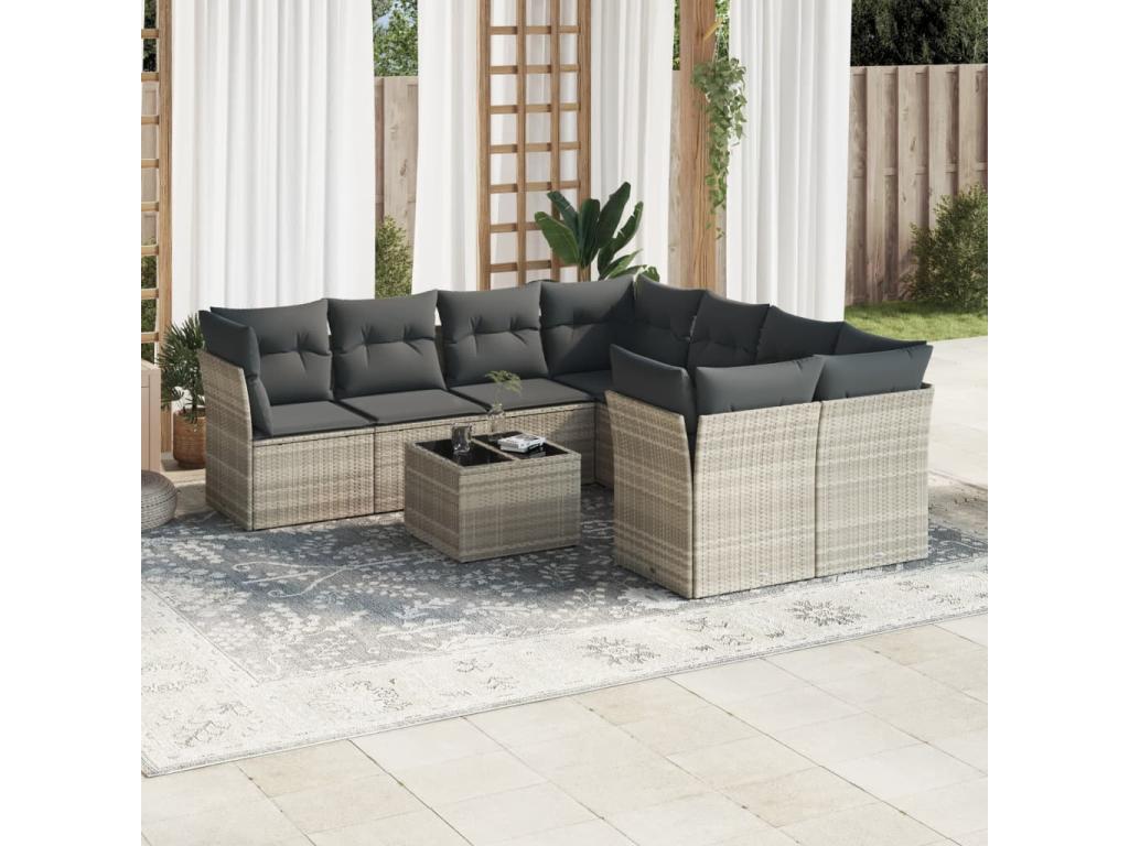 Set di mobili da esterno in vimini intrecciato in resina grigia