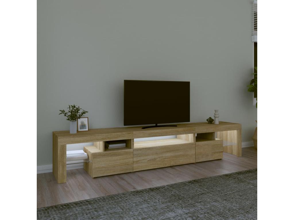 Mobile TV in legno di rovere marrone, 215 x 36,5 x 40 cm
