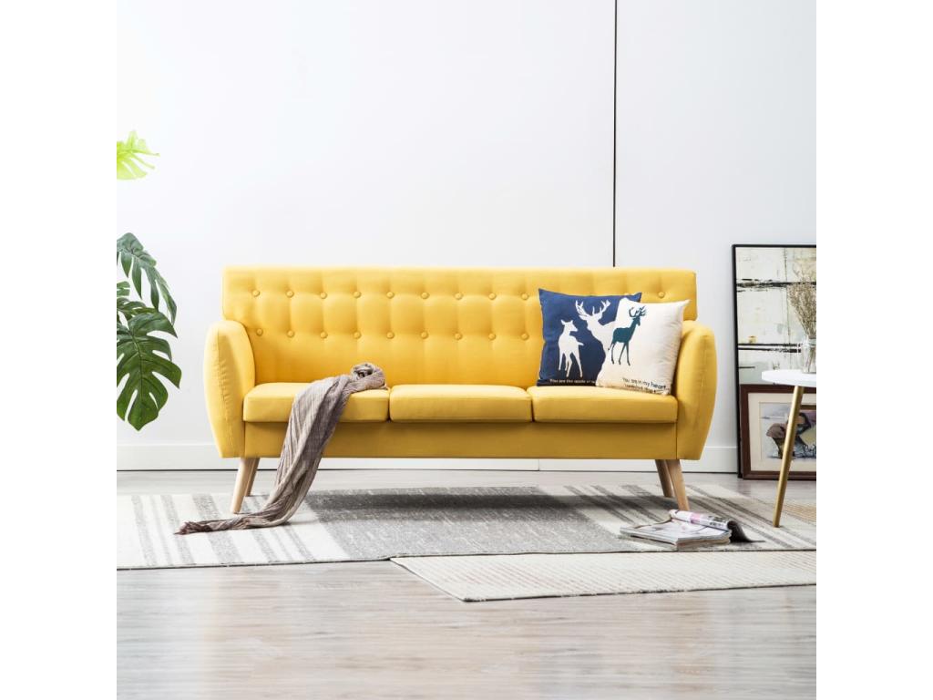 Divano in tessuto giallo, 172 x 70 x 82 cm