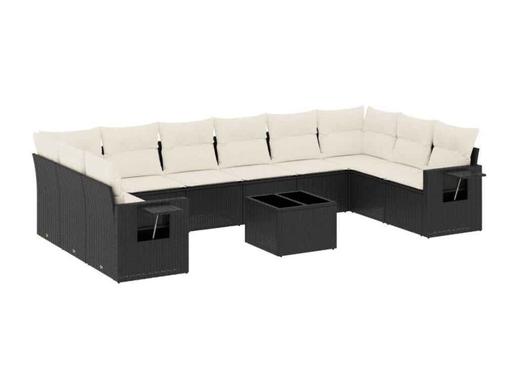 Set di mobili da esterno in vimini intrecciato in resina nera - dlz1766570656116