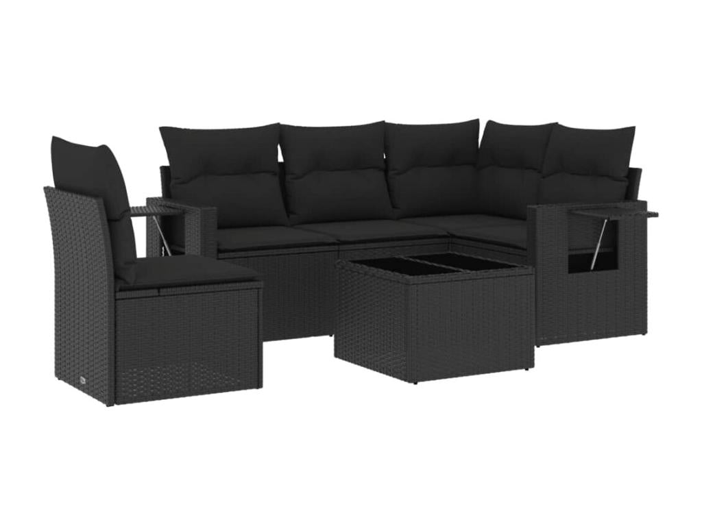 Set di mobili da esterno in vimini intrecciato in resina nera - dlz1766570216307