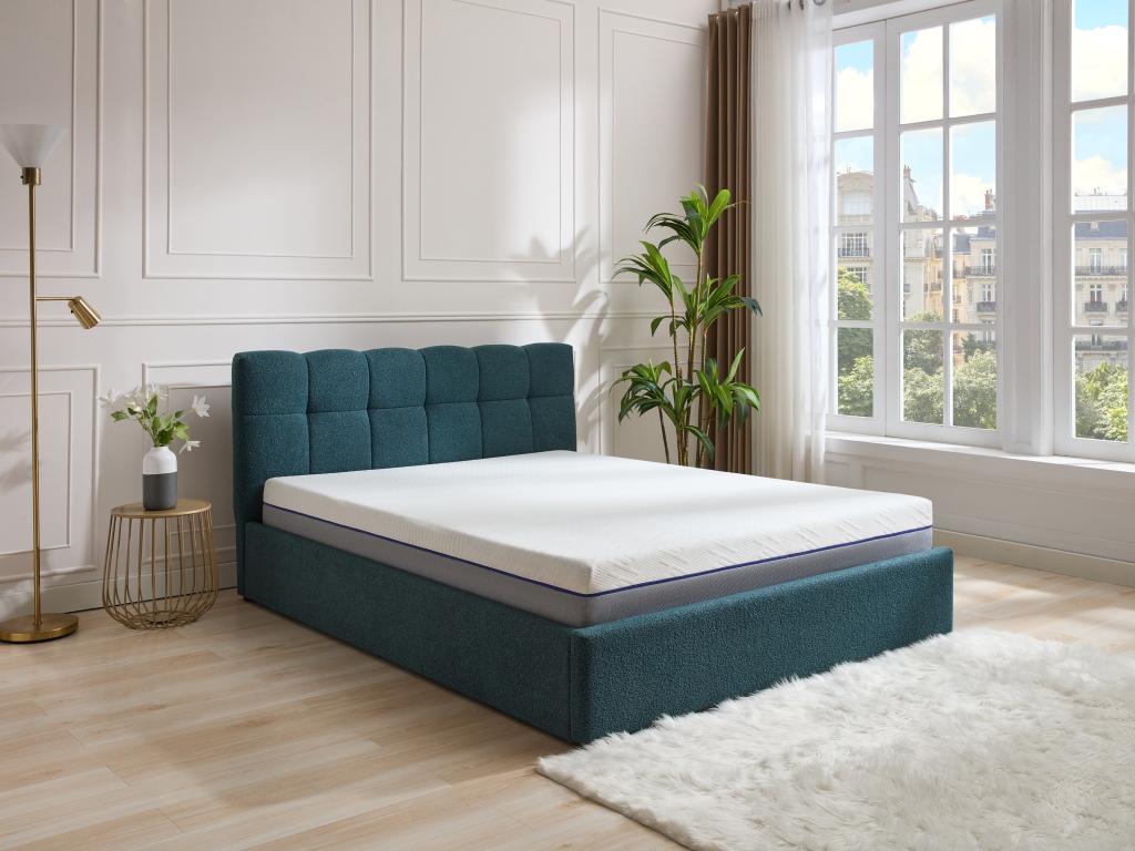 Letto in tessuto Boucle blu, 160 x 200 cm