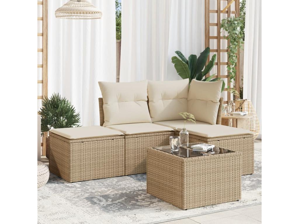 Set di mobili da esterno in vimini intrecciato in resina beige - dlz1766570731070