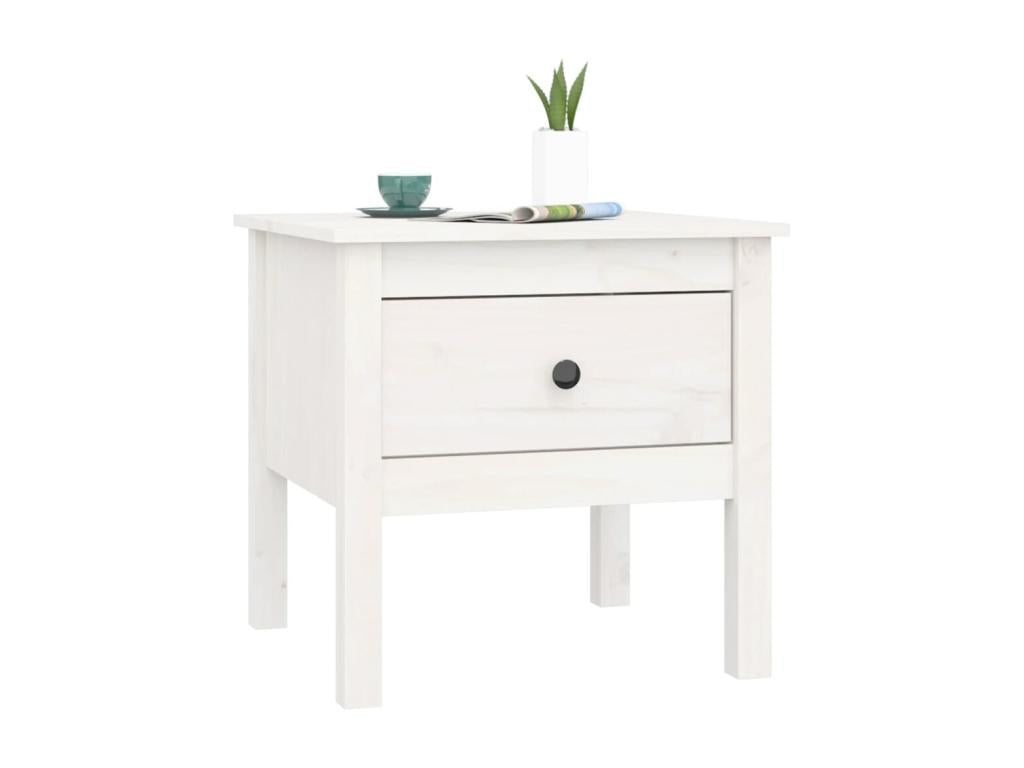 Tavolino laterale in legno massello bianco, 50 x 50 x 49 cm