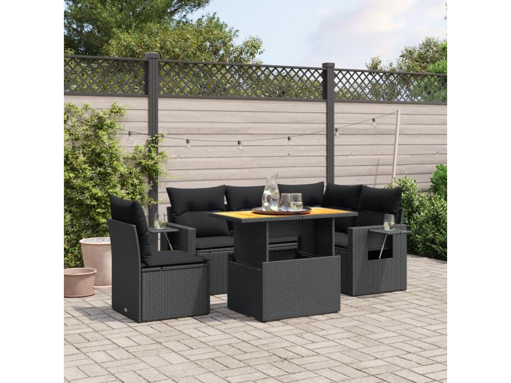 Set di mobili da esterno in vimini intrecciato in resina nera - dlz1766570864192