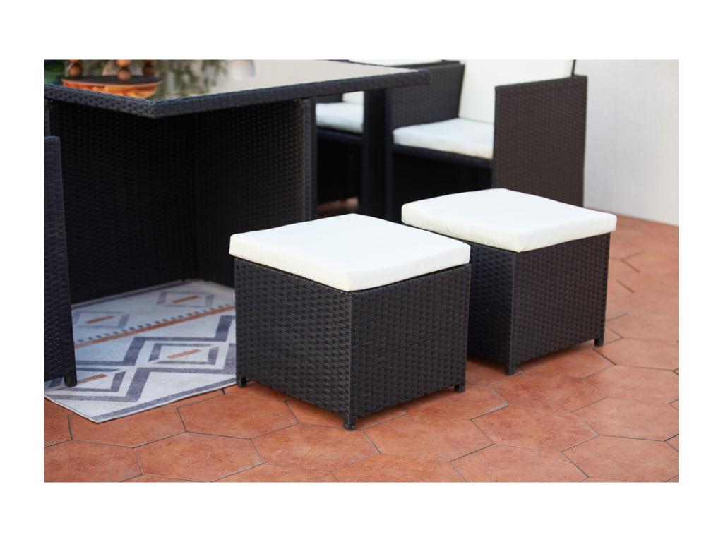 Set di mobili da esterno in vimini intrecciato in resina nera - dlz1766570712852