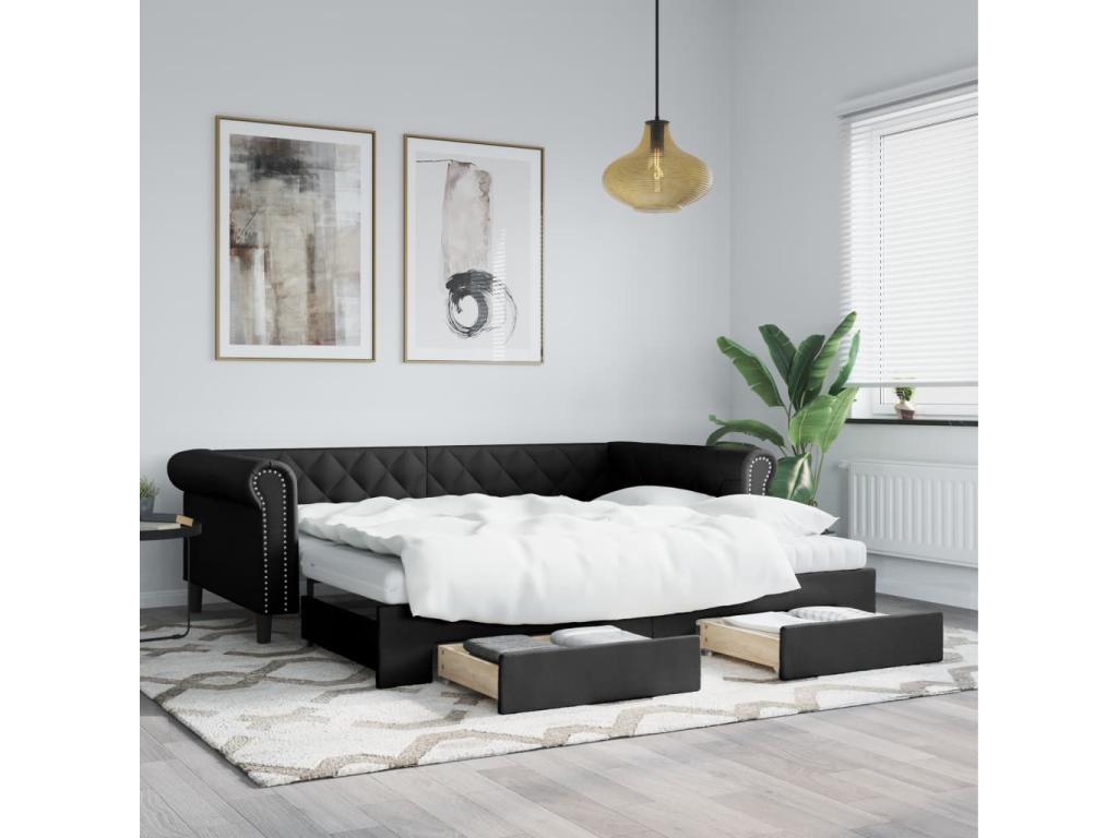 Letto in similpelle nera, 90 x 200 cm