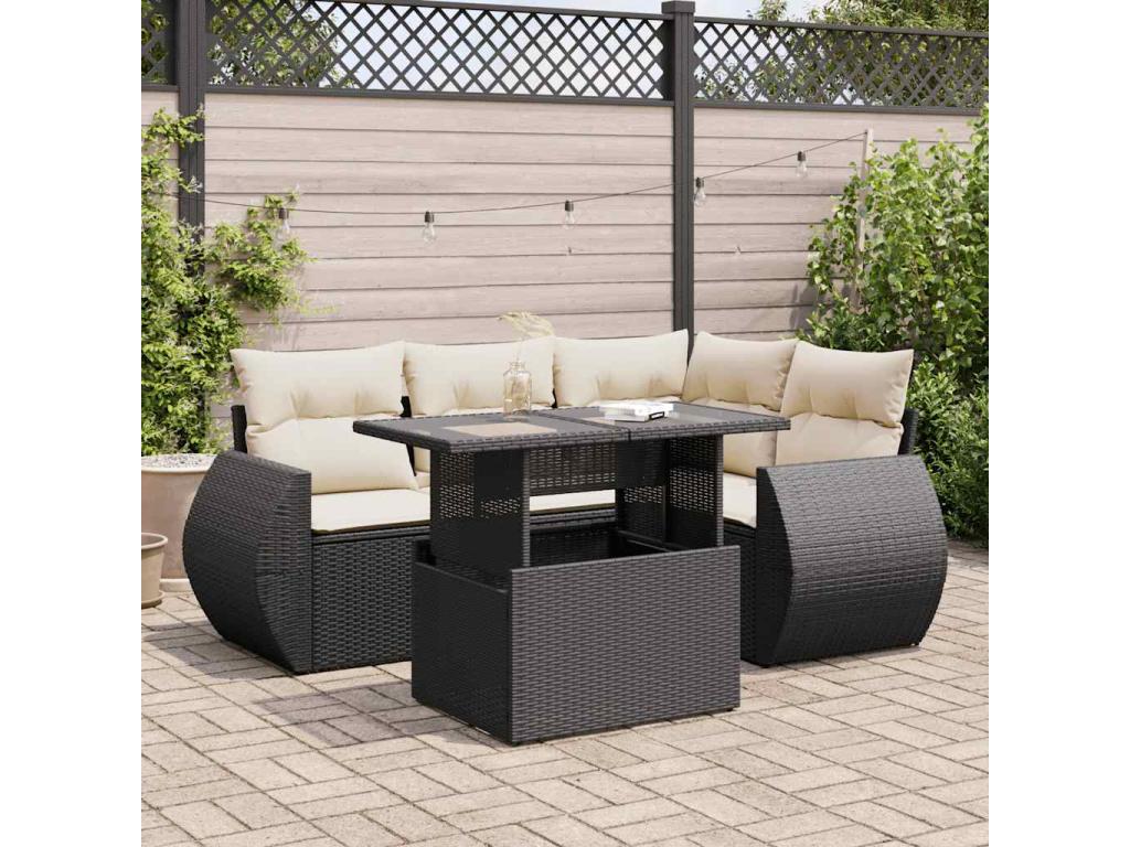 Set di mobili da esterno in vimini intrecciato in resina nera - dlz1766570908358