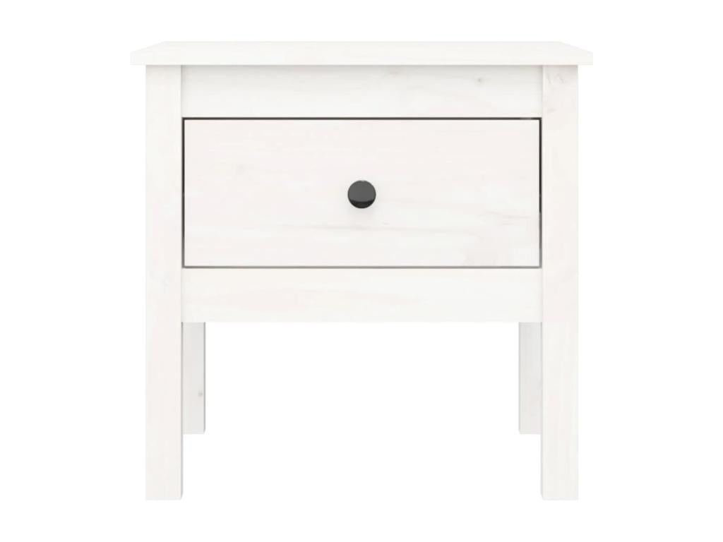 Tavolino laterale in legno massello bianco, 50 x 50 x 49 cm