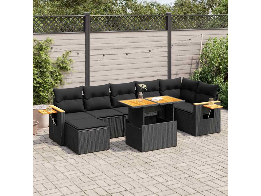 Set di mobili da esterno in vimini intrecciato in resina nera - dlz1766570286577