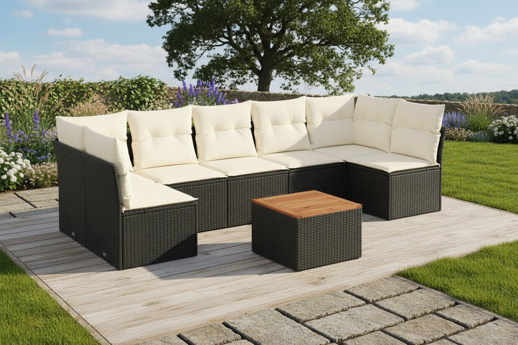 Set di mobili da esterno in vimini intrecciato in resina nera - dlz1766570831480