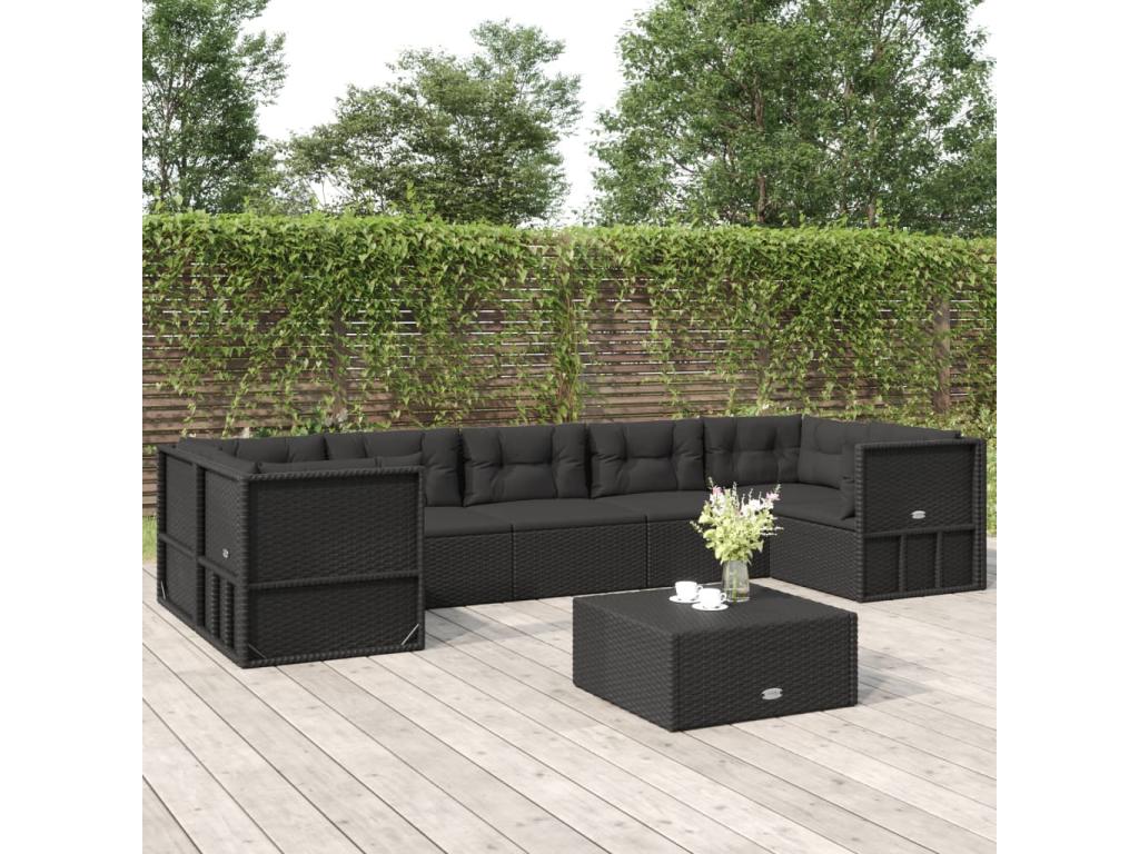 Set di mobili da esterno in vimini intrecciato in resina nera - dlz1766570768303