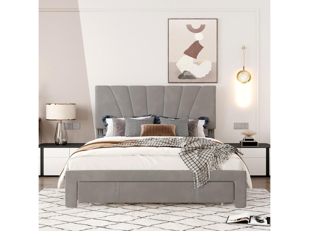 Letto in velluto grigio, 140 x 200 cm
