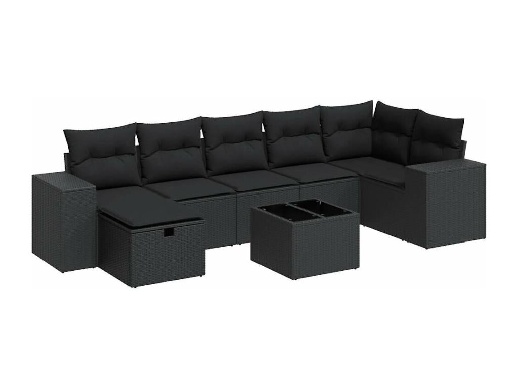 Set di mobili da esterno in vimini intrecciato in resina nera - dlz1766570667715