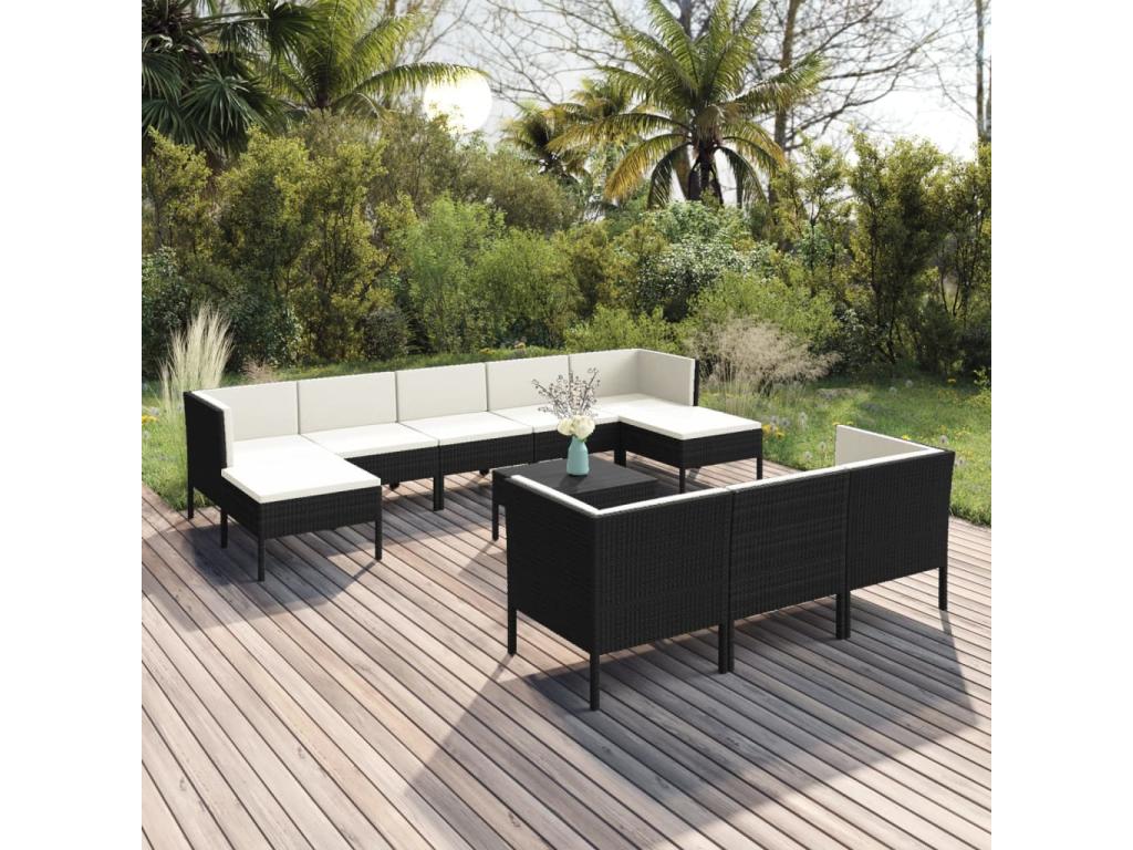 Set di mobili da esterno in vimini intrecciato in resina nera - dlz1766570950736